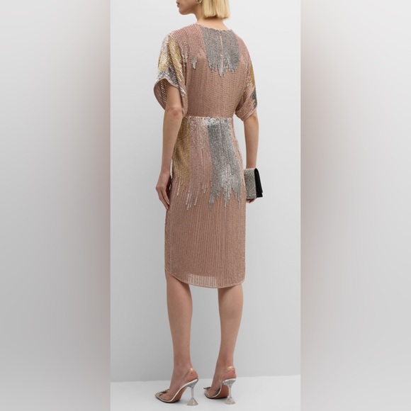 LIV FOSTER ❤️❤️ Luxurious Beaded Sequin Dolman Sleeve Faux-Wrap Dress size 6 NWT - Picture 8 of 15